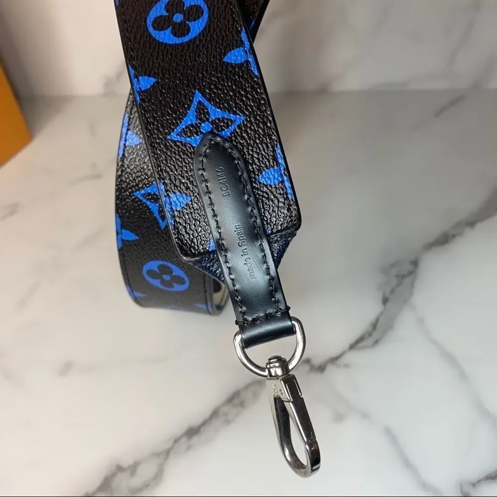 Louis Vuitton Bag Strap Black/Blue Race Collection Shoulder Bandouliere Monogram